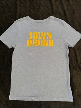Heather Gray Short Sleeve Tee with Yellow 'TOWN DRUNK' Graphic